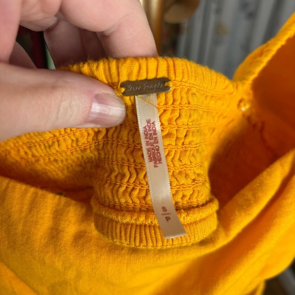 Free People Cross of Sunlight Yellow Pleated Puff Sleeve Sundress - Picture 5 of 6